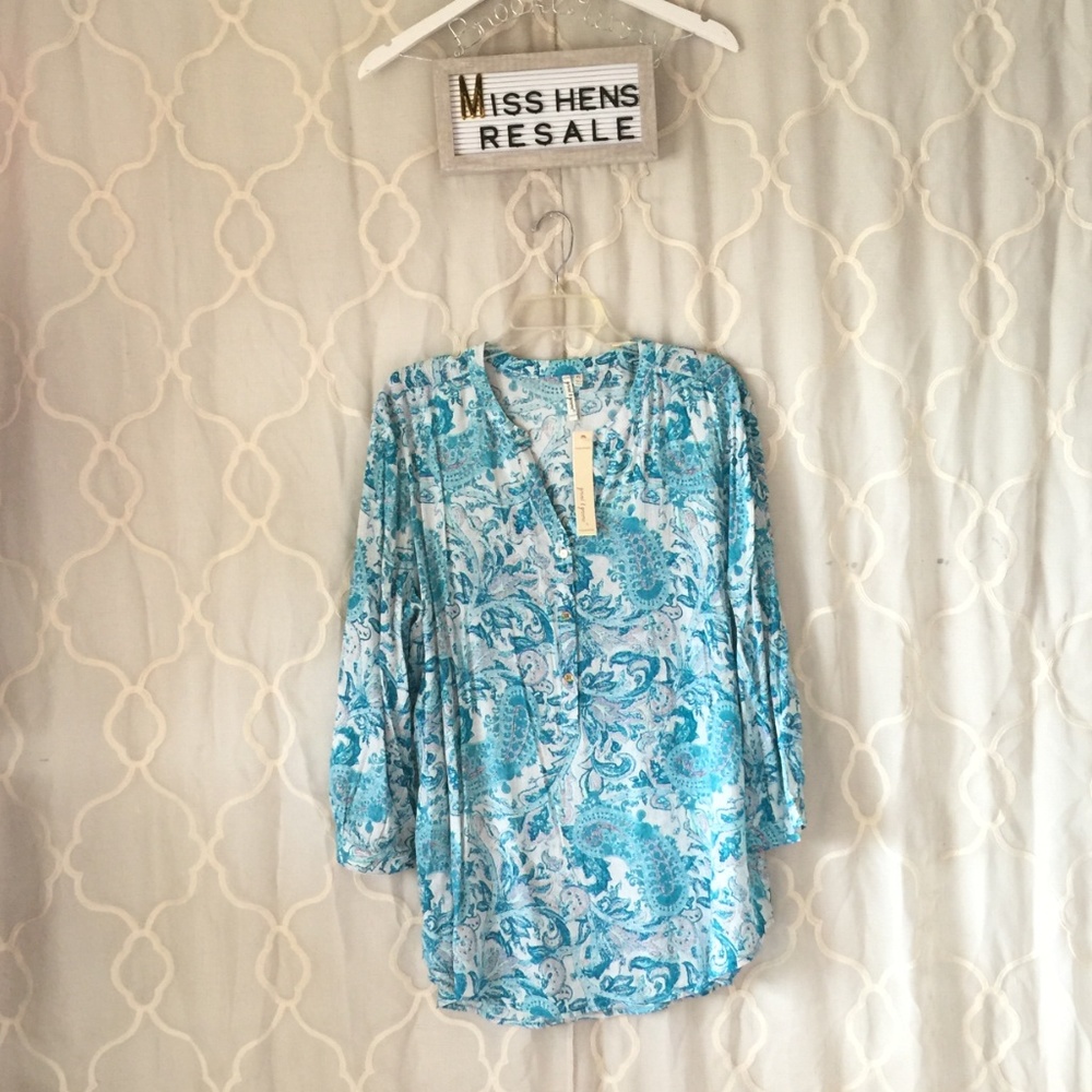 FINAL $ NEW GRAND & GREENE TURQUOISE PAISLEY TOP - Picture 1 of 8